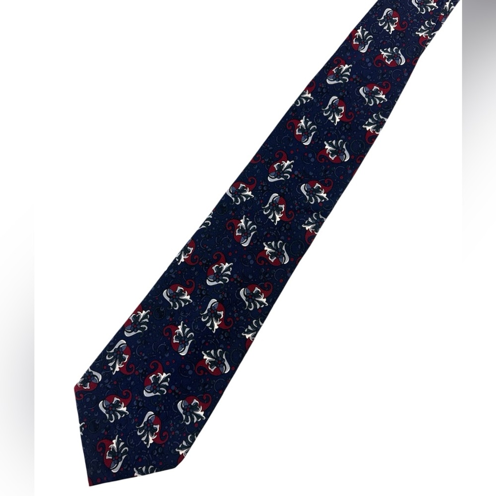 Christian Dior Navy Blue Floral Pattern Silk Neck Tie